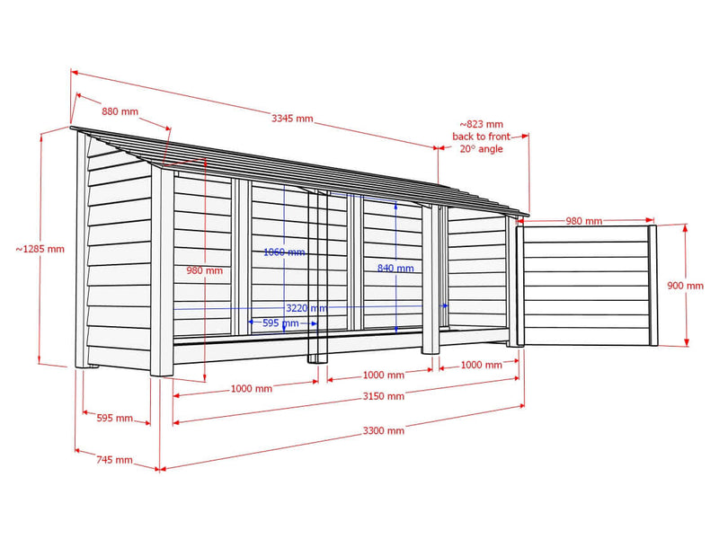 Wooden Log Store W-335cm, H-126cm or 180cm, D-88cm - image 8