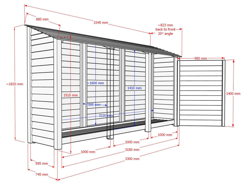 Wooden Log Store W-335cm, H-126cm or 180cm, D-88cm - image 7