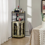 Industrial Corner Bar Wine Cabinet with Metal Mesh Doors and Adjustable Shelf
