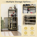 Industrial Corner Bar Wine Cabinet with Metal Mesh Doors and Adjustable Shelf
