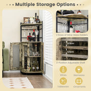 Industrial Corner Bar Wine Cabinet with Metal Mesh Doors and Adjustable Shelf