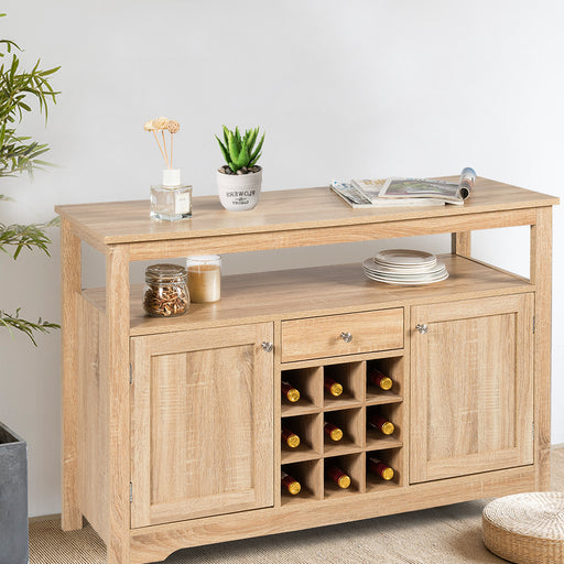 Rustic Cupboard Storage Organizer with 2 Cabinets and 1 Drawer 9-Bottle Wine Rack