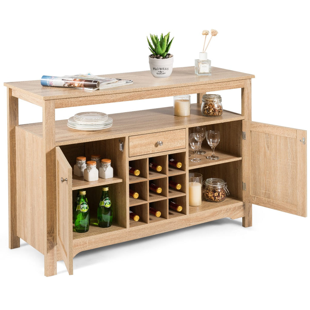 Rustic Cupboard Storage Organizer with 2 Cabinets and 1 Drawer 9-Bottle Wine Rack