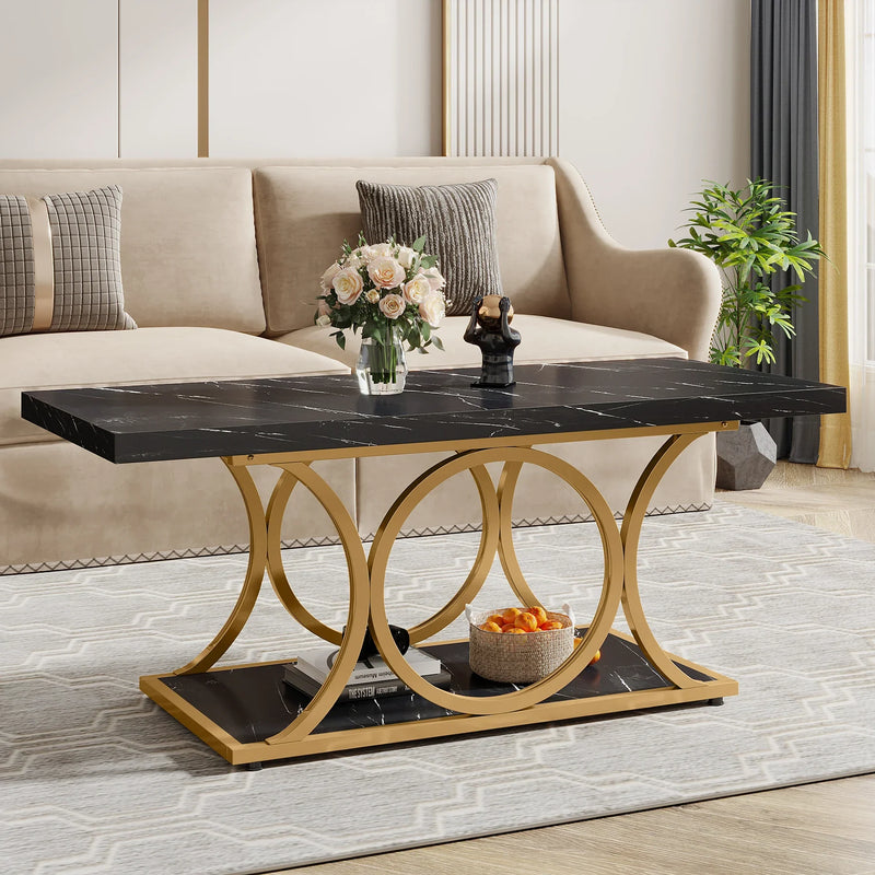 Tribesigns 47.24-inch 2-Tier Faux Marble Wood Rectangle Coffee Table - view 18