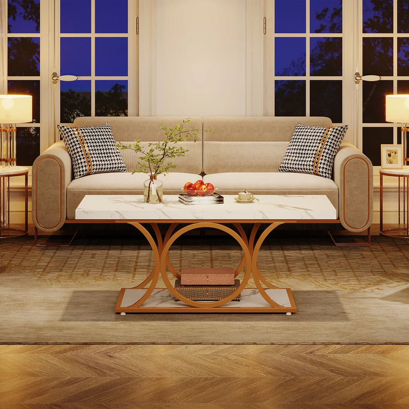 Tribesigns 47.24-inch 2-Tier Faux Marble Wood Rectangle Coffee Table - view 5