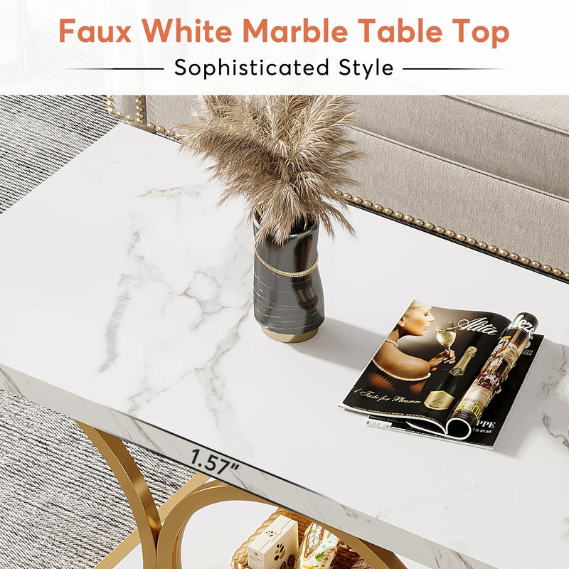 Tribesigns 47.24-inch 2-Tier Faux Marble Wood Rectangle Coffee Table - view 3