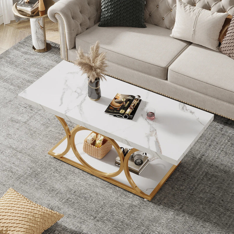 Tribesigns 47.24-inch 2-Tier Faux Marble Wood Rectangle Coffee Table - view 4