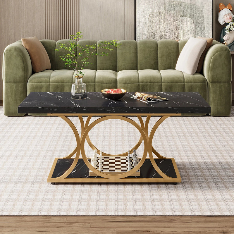 Tribesigns 47.24-inch 2-Tier Faux Marble Wood Rectangle Coffee Table - view 20