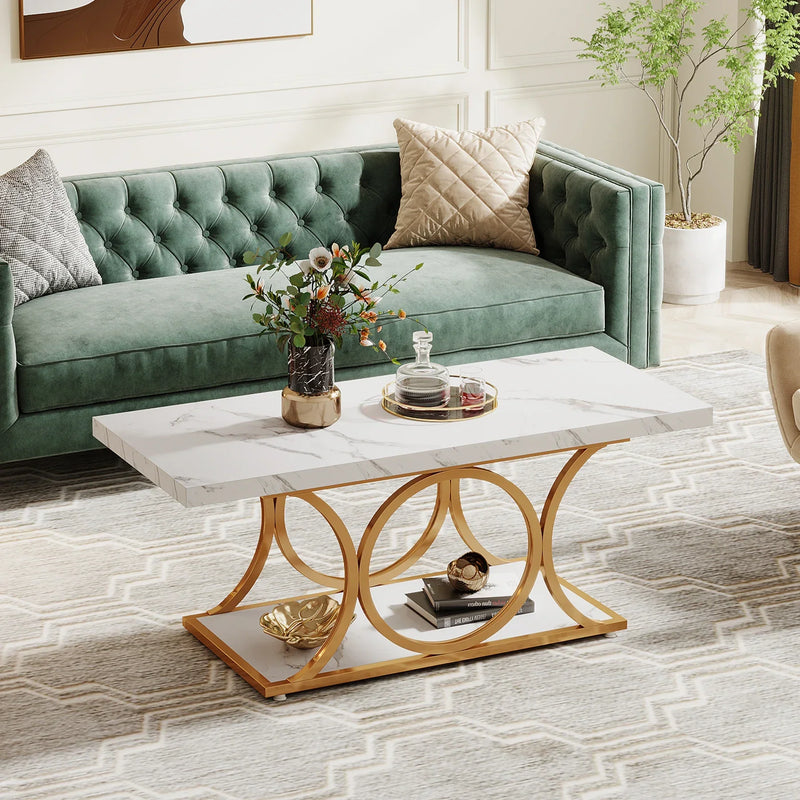Tribesigns 47.24-inch 2-Tier Faux Marble Wood Rectangle Coffee Table - view 2