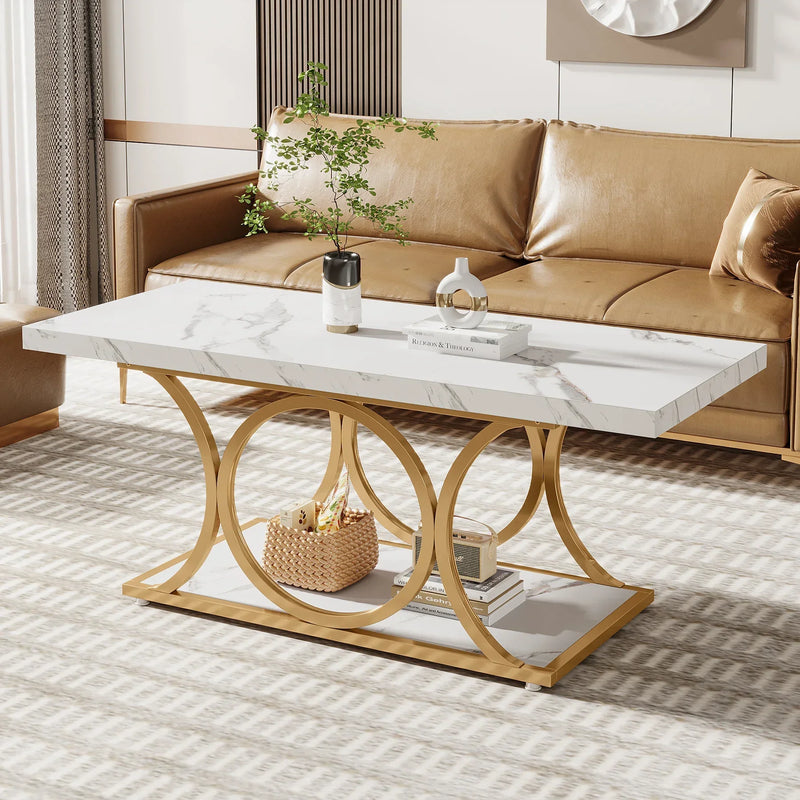 Tribesigns 47.24-inch 2-Tier Faux Marble Wood Rectangle Coffee Table - view 8