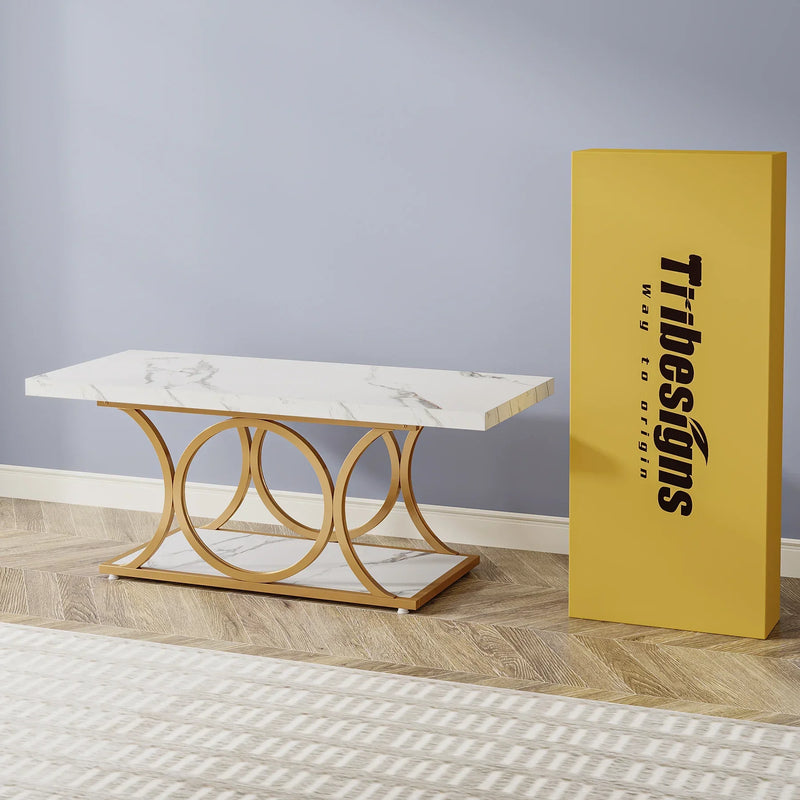 Tribesigns 47.24-inch 2-Tier Faux Marble Wood Rectangle Coffee Table - view 13