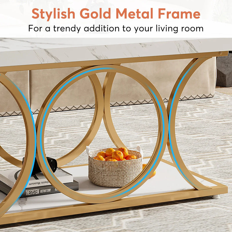 Tribesigns 47.24-inch 2-Tier Faux Marble Wood Rectangle Coffee Table - view 6