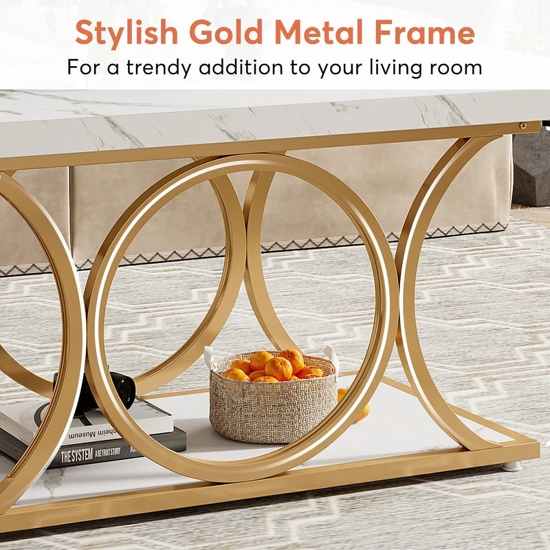 Tribesigns 47.24-inch 2-Tier Faux Marble Wood Rectangle Coffee Table - view 7