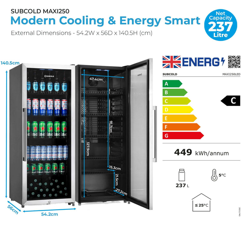 Subcold Maxi250 stainless steel tall drinks fridge, photo 6