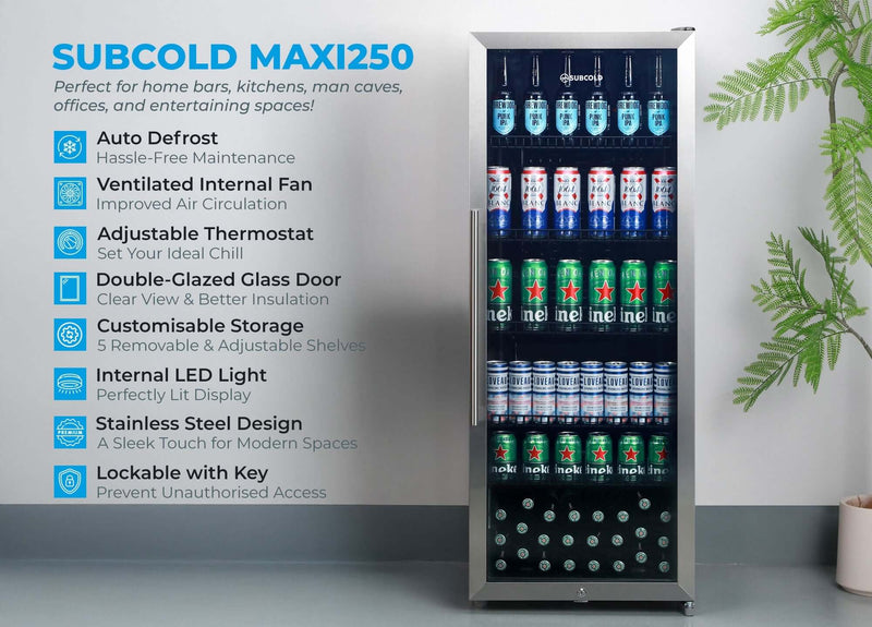 Subcold Maxi250 stainless steel tall drinks fridge, photo 4