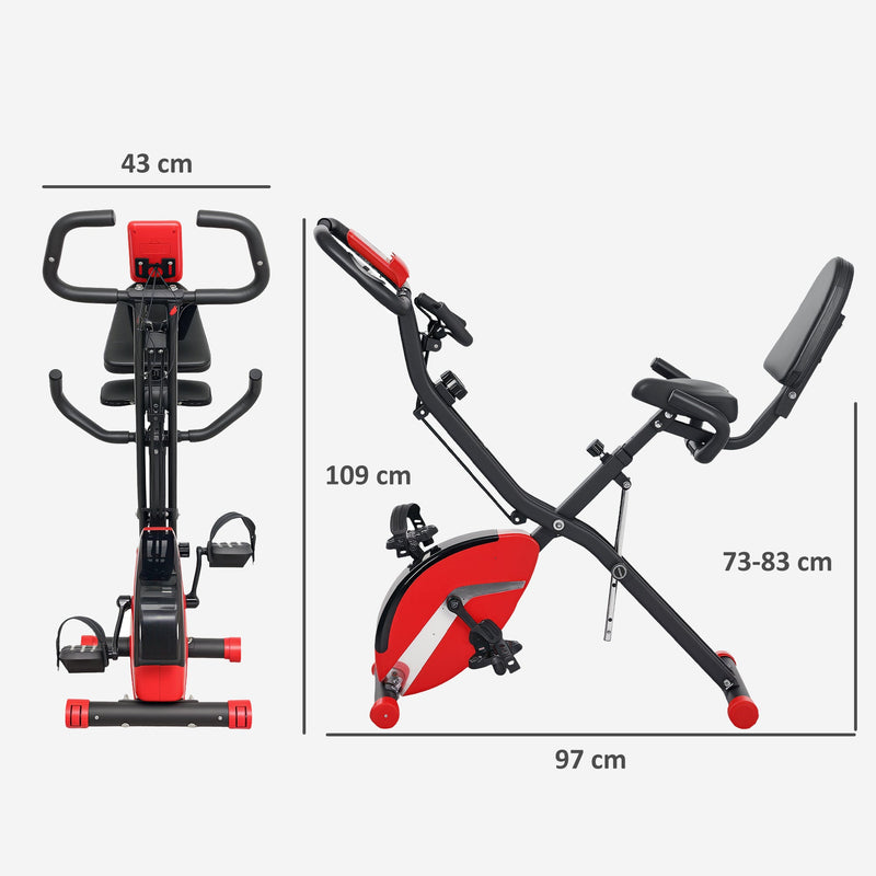 SPORTNOW Folding Exercise Bike with Arm Bands and Hand Pulse Sensor, Red - image 6