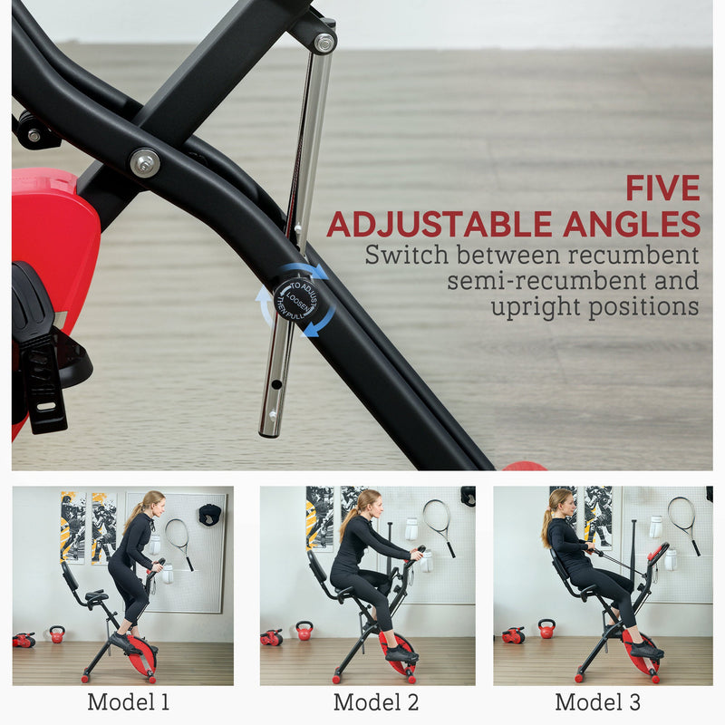 SPORTNOW Folding Exercise Bike with Arm Bands and Hand Pulse Sensor, Red - image 4