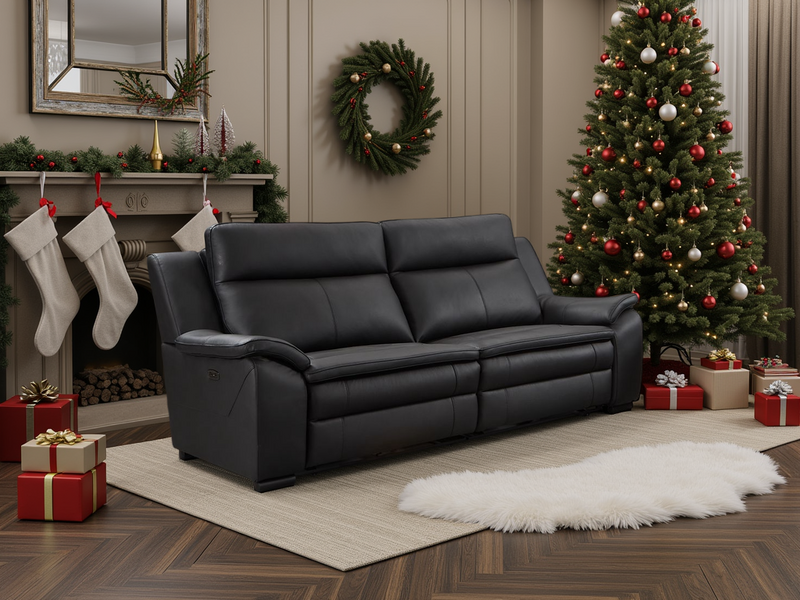 Boston Genuine Leather Electric Recliner Sofa Black 3 Seater Ultimate Comfort - image 1