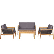 Costway 4-Piece Patio Acacia Wood Furniture Set with Removable Grey Cushions - Garden Outdoor Seating HW71708GR
