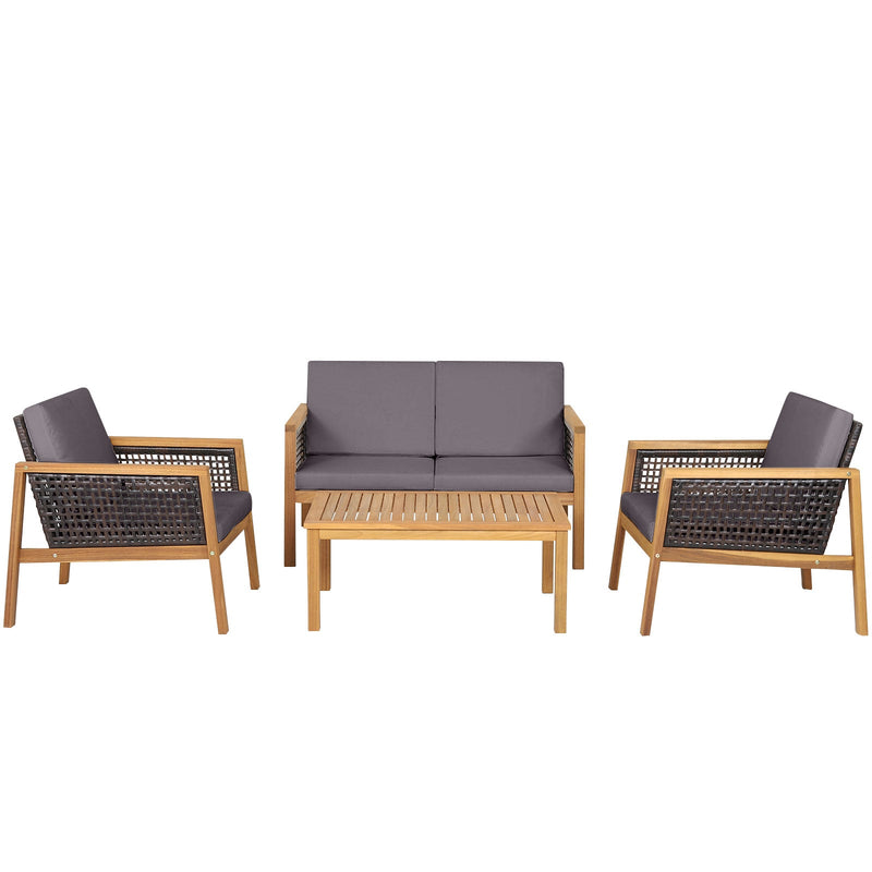 Costway 4-Piece Patio Acacia Wood Furniture Set with Removable Grey Cushions - Garden Outdoor Seating HW71708GR