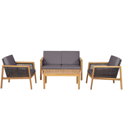 Costway 4-Piece Patio Acacia Wood Furniture Set with Removable Grey Cushions - Garden Outdoor Seating HW71708GR
