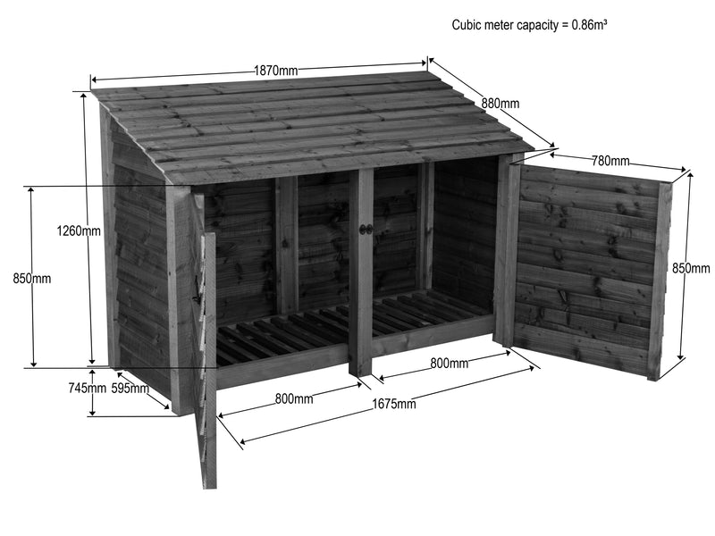 Wooden Log Store with Doors 
