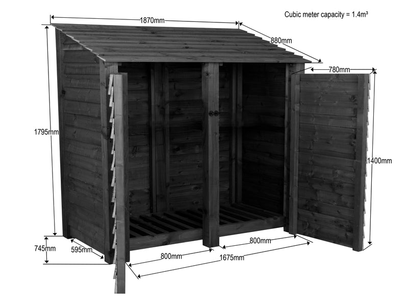 Wooden Log Store with Doors 