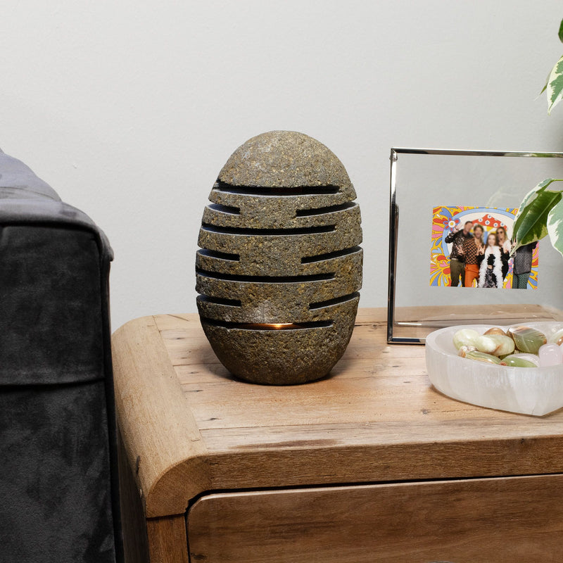 Natural Riverstone Candle Holder - Standing Stone Cut  (10x13x22cm)