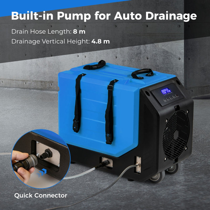 90L/Day Commercial Dehumidifier with Pump and 2 Wheels