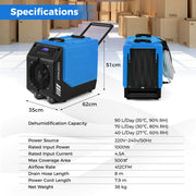 90L/Day Commercial Dehumidifier with Pump and 2 Wheels