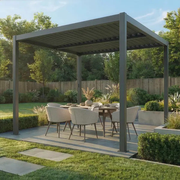 Como 3x3 Pergola Latte, side view