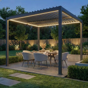 Como 3x3 Pergola Latte, evening lifestyle setting