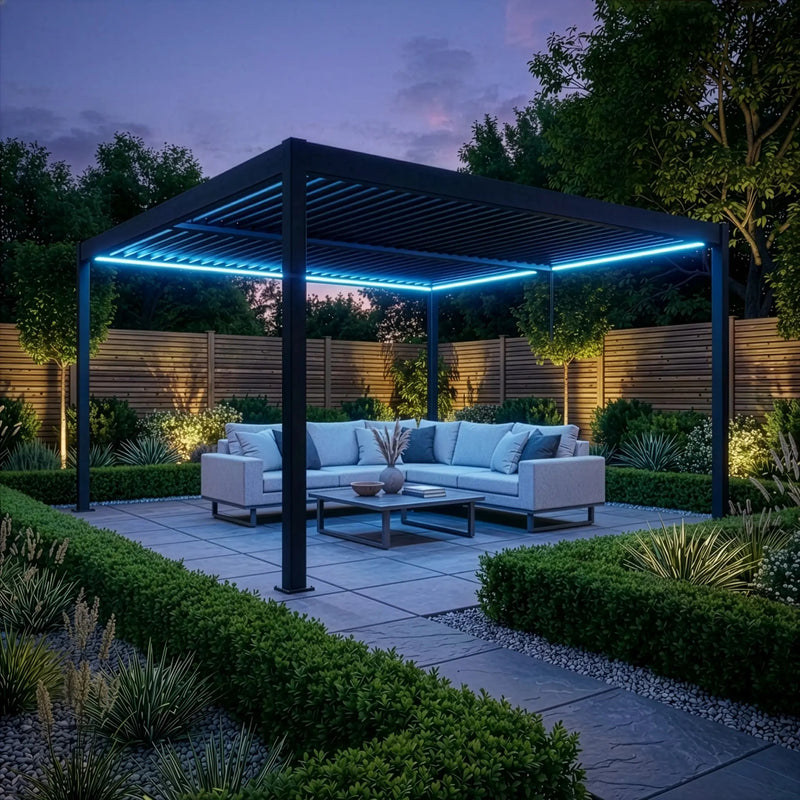 Como 4x4 Pergola Grey, dining setting