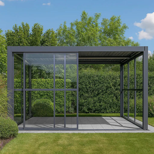 Maze Como Pergola Sliding Transparent PC Doors 4m Side - Grey
