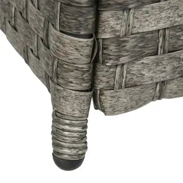 Close-up of a woven wicker chair corner on a white background