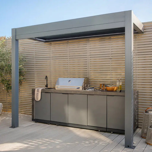 Maze Eden Aluminium BBQ Shelter 3m x 1.4m Pergola - Grey