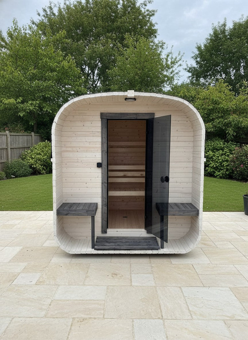 Steam & Oak Gas Cube Sauna 2.4m with Porch (Electric or Wood-Fired)