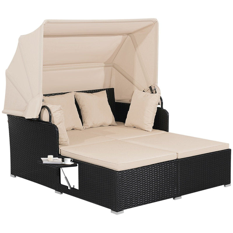 Garden Rattan Daybed with Retractable Canopy and Cushions-Beige - image 4