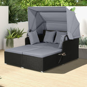 Garden Rattan Daybed with Retractable Canopy and Cushions-Beige - image 7