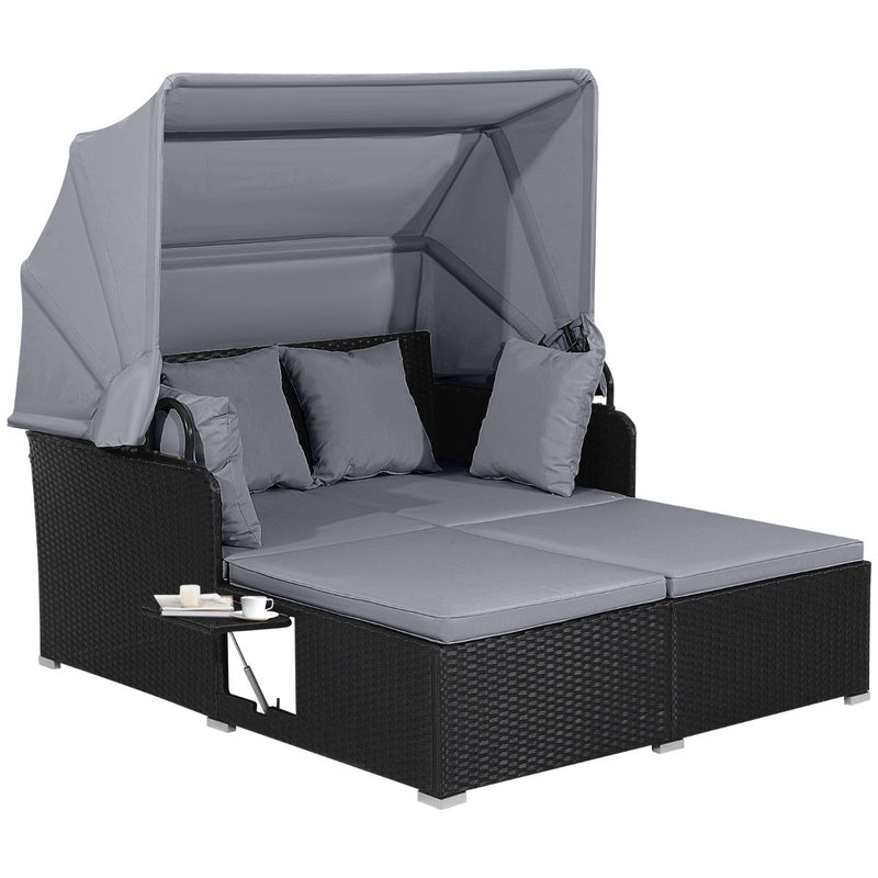 Garden Rattan Daybed with Retractable Canopy and Cushions-Beige - image 8