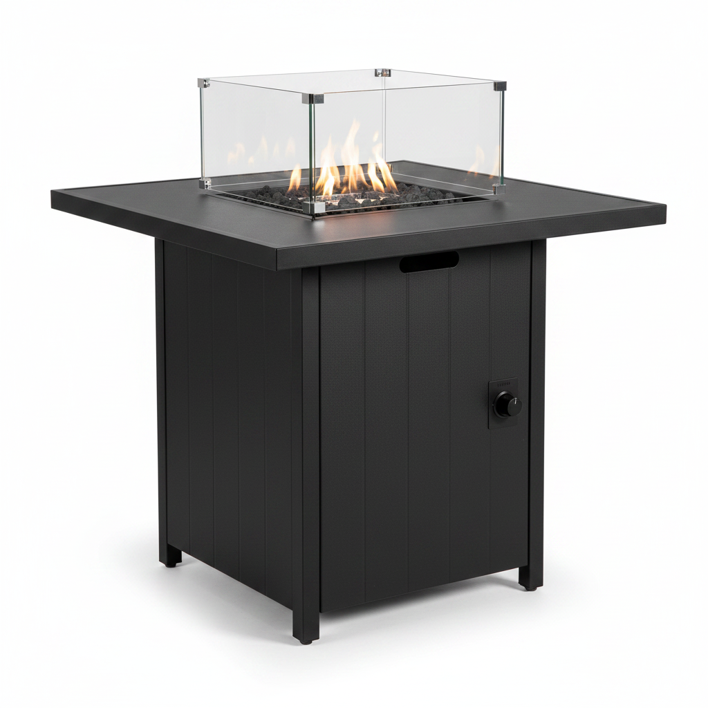 Outsunny Gas Fire Pit Table 11.7KW with Wind Guard Black