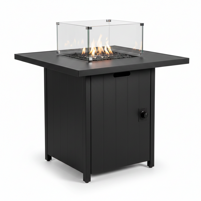 Outsunny Gas Fire Pit Table 11.7KW with Wind Guard Black