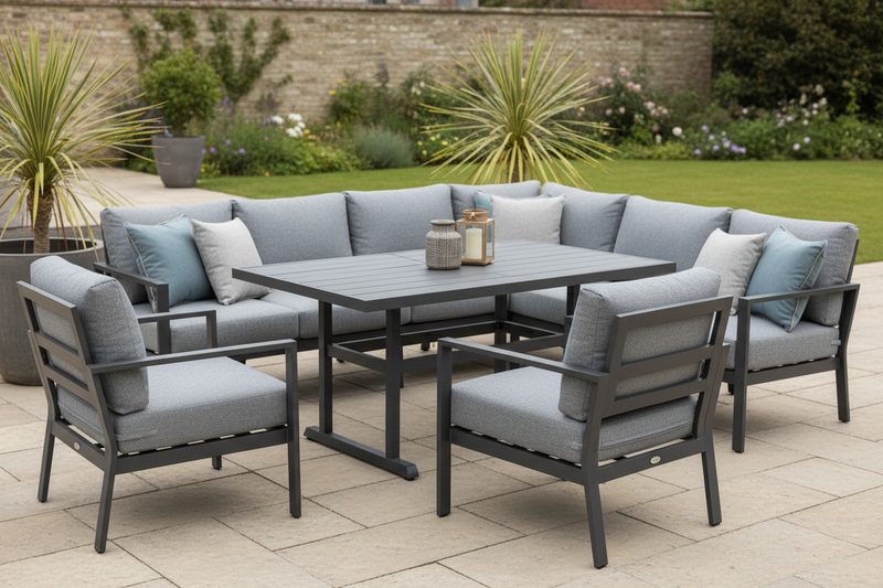 Maze - Outdoor Fabric Pulse Rectangular Corner Dining Set with Rising Table - Zinc Grey