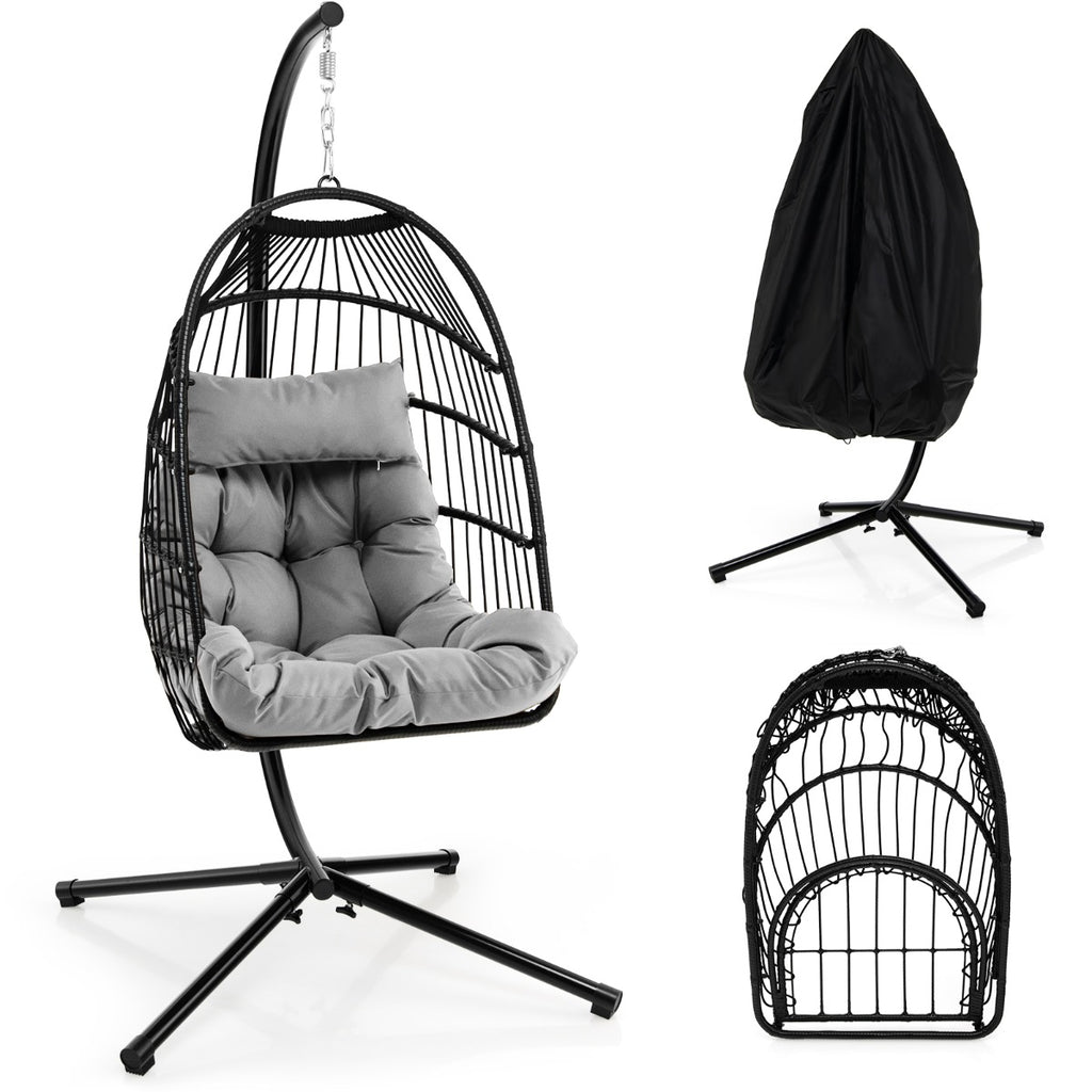 Hanging Swing Egg Chair with Stand Cozy Head Pillow  Cushion