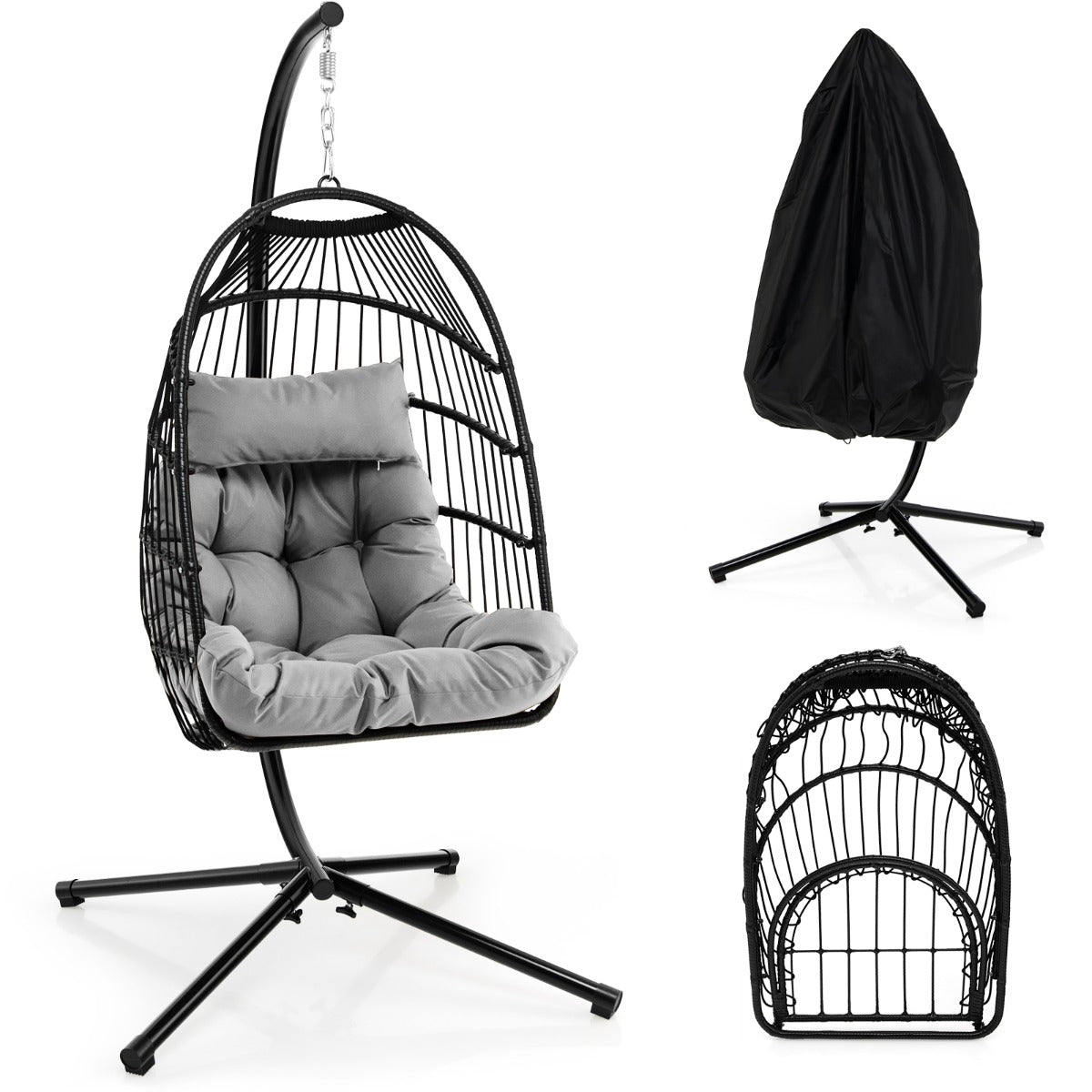 Hanging Swing Egg Chair with Stand Cozy Head Pillow  Cushion