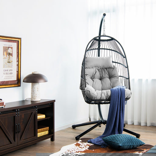Hanging Swing Egg Chair with Stand Cozy Head Pillow  Cushion