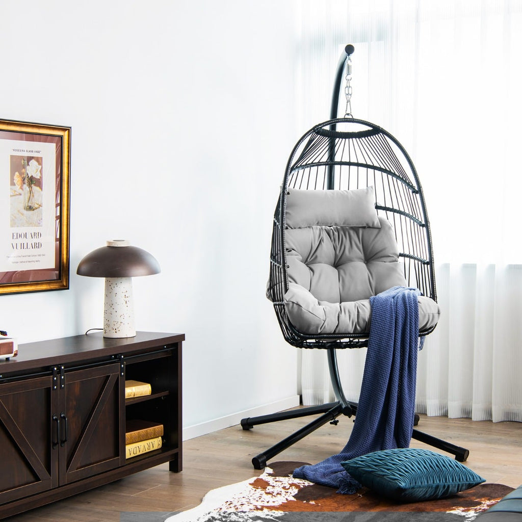 Hanging Swing Egg Chair with Stand Cozy Head Pillow  Cushion