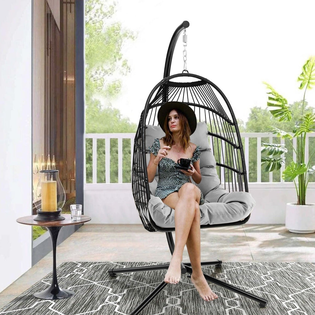 Hanging Swing Egg Chair with Stand Cozy Head Pillow  Cushion