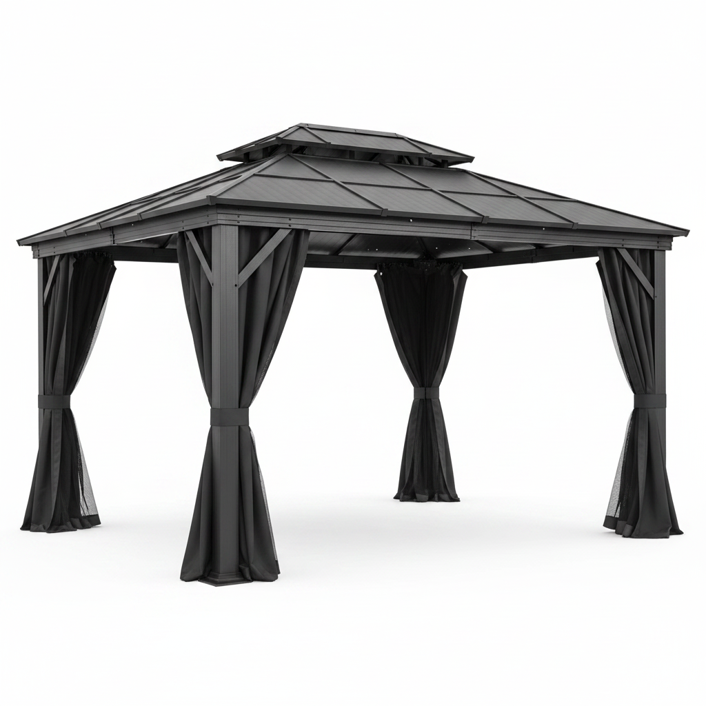 Outsunny Hardtop Gazebo Aluminium Dark Grey 3.65x3m