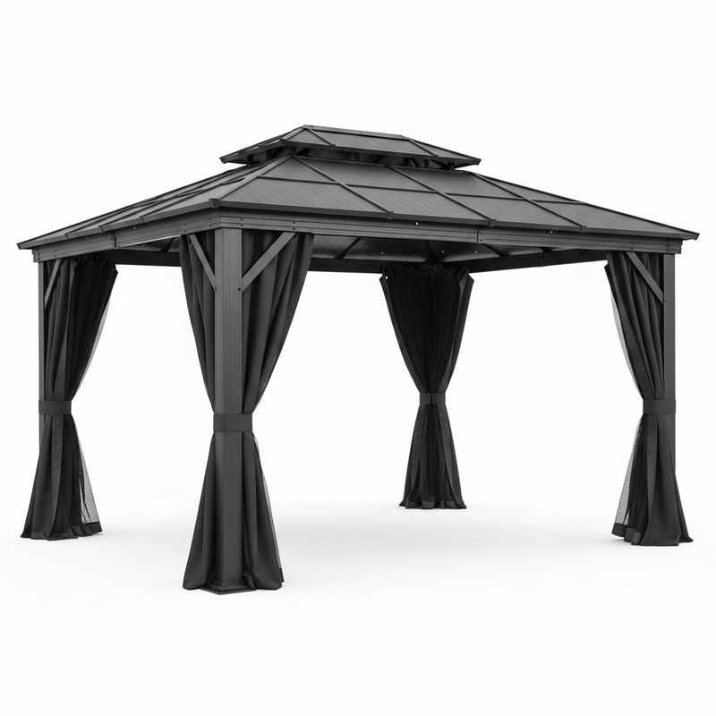 Outsunny Hardtop Gazebo Aluminium Dark Grey 3.65x3m